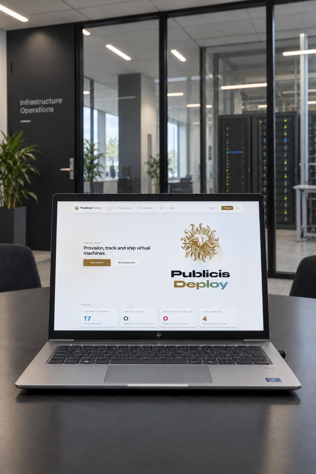 Application web Publicis Deploy, page d'accueil, affichée sur un ordinateur portable