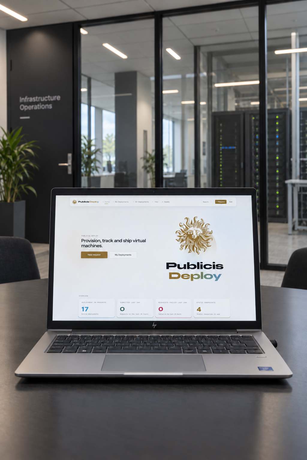 Application web Publicis Deploy, page d'accueil, affichée sur un ordinateur portable