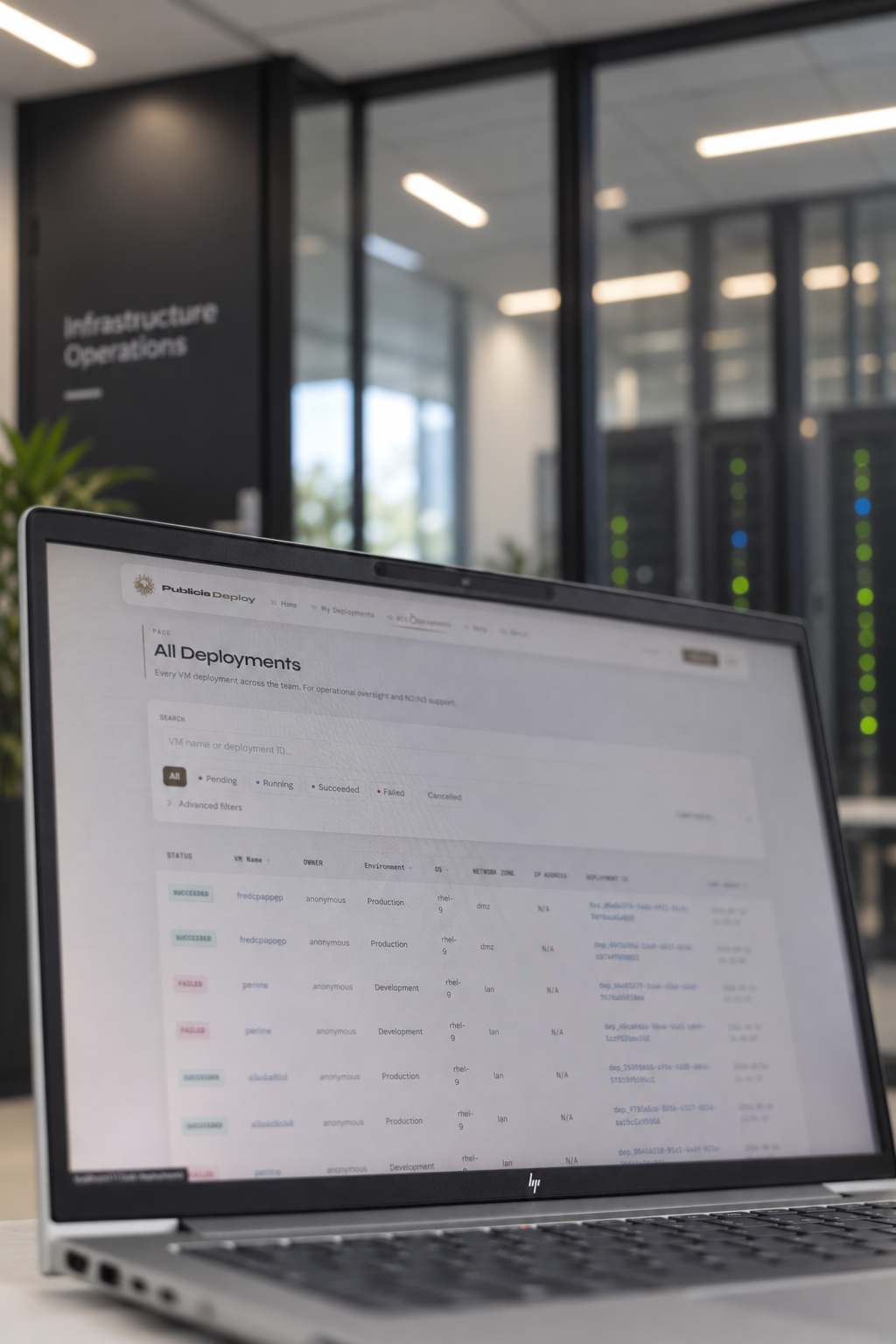 Publicis Deploy, tableau de suivi de tous les déploiements
