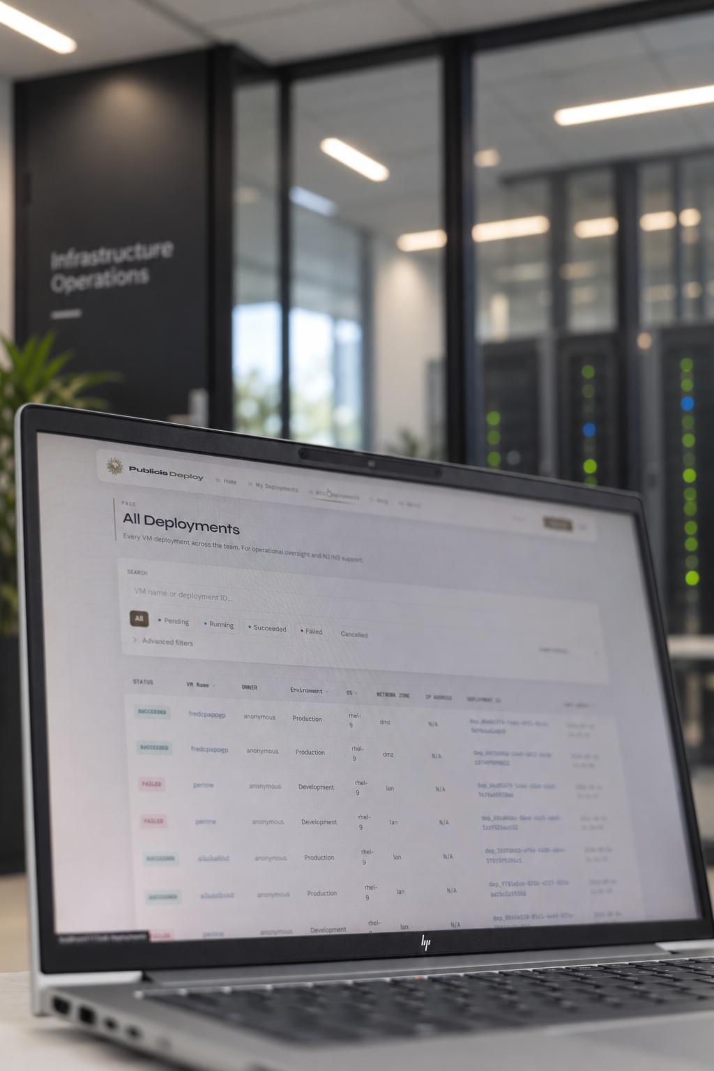 Publicis Deploy, tableau de suivi de tous les déploiements