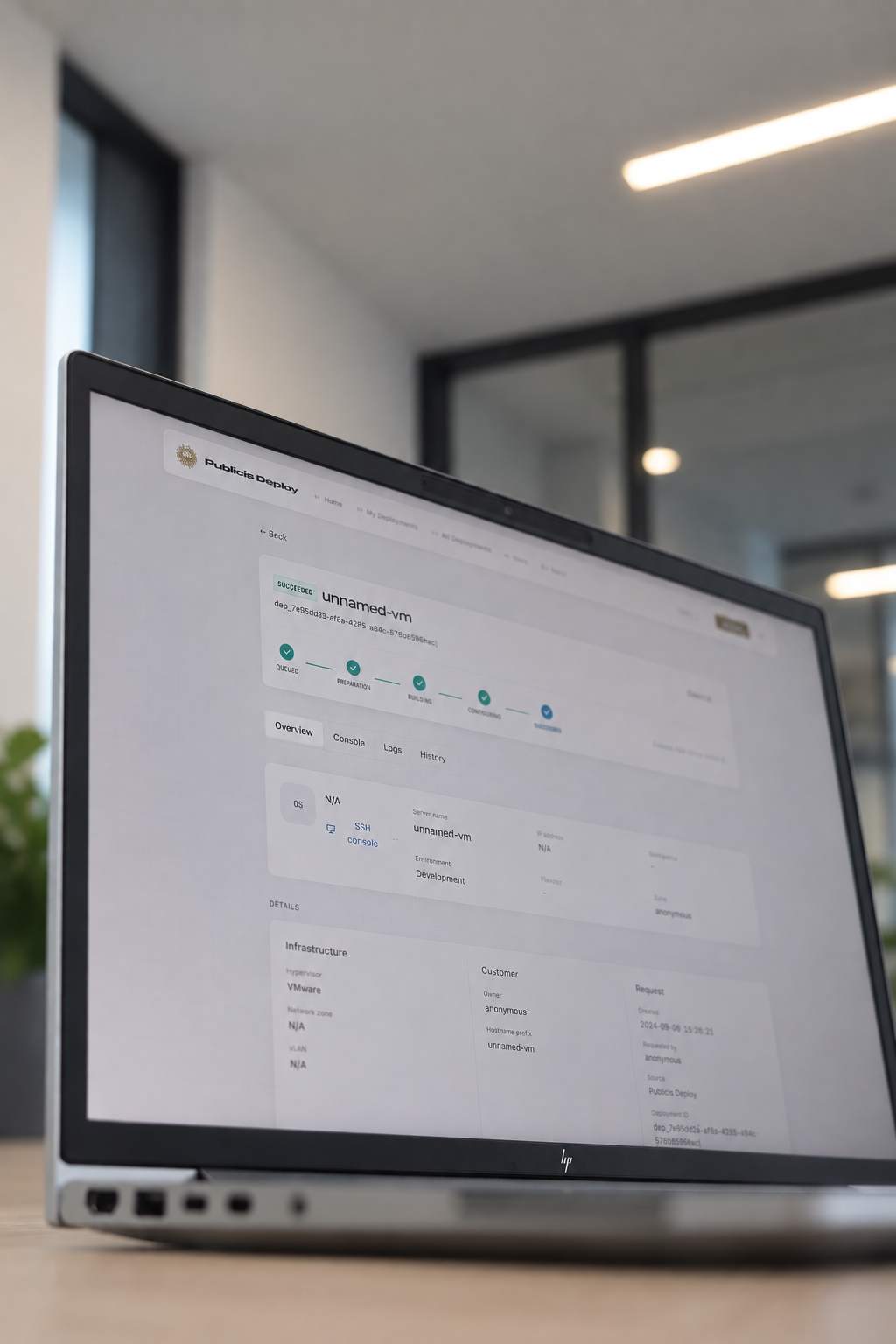 Publicis Deploy, fiche détaillée d'une machine virtuelle