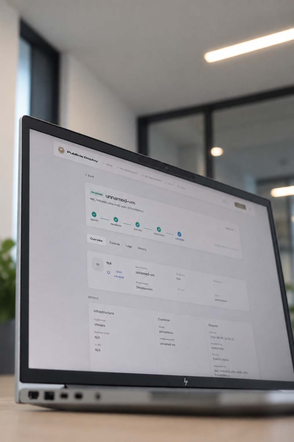Publicis Deploy, fiche détaillée d'une machine virtuelle