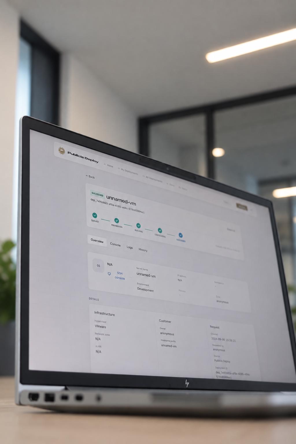 Publicis Deploy, fiche détaillée d'une machine virtuelle