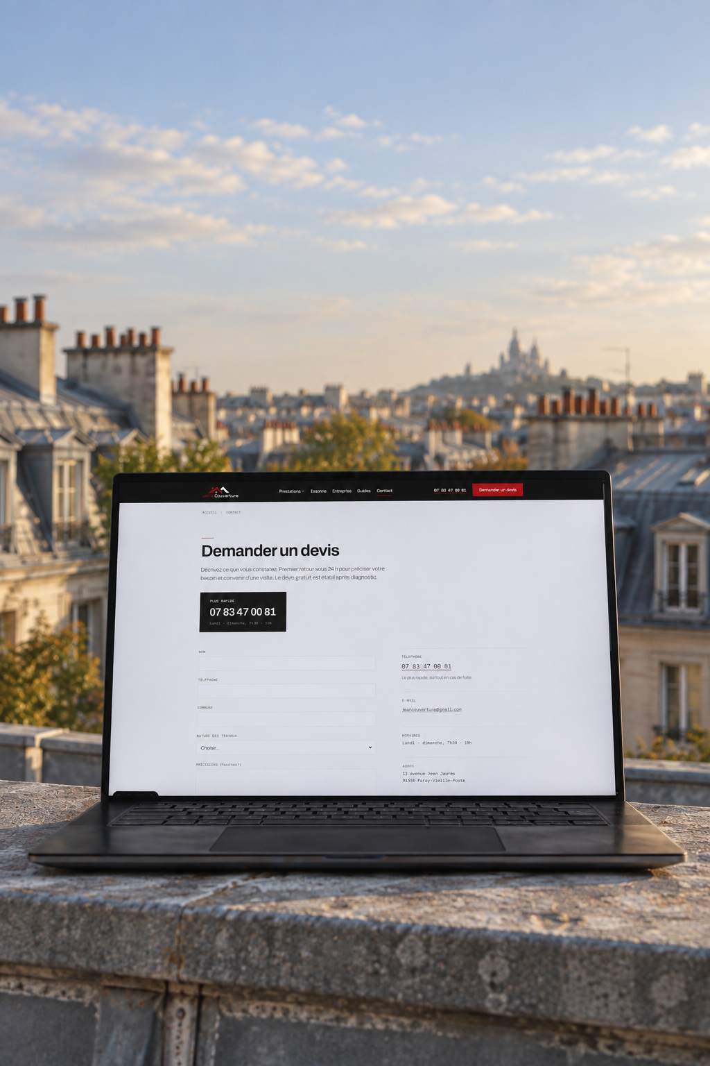 Site de Jaca Couverture, page de demande de devis