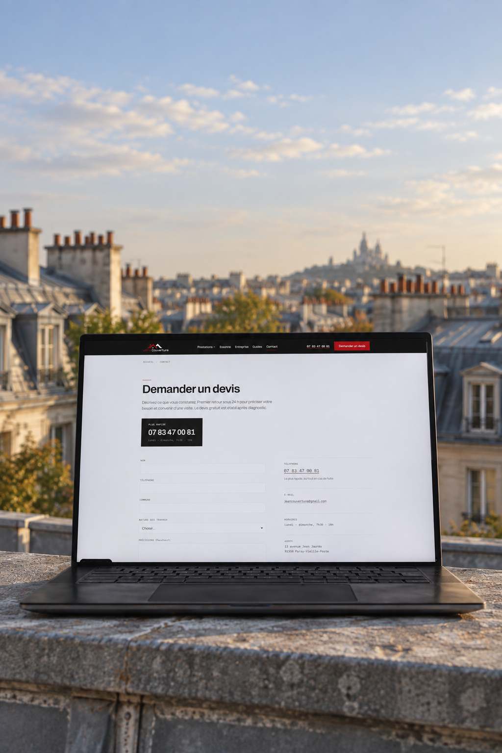 Site de Jaca Couverture, page de demande de devis
