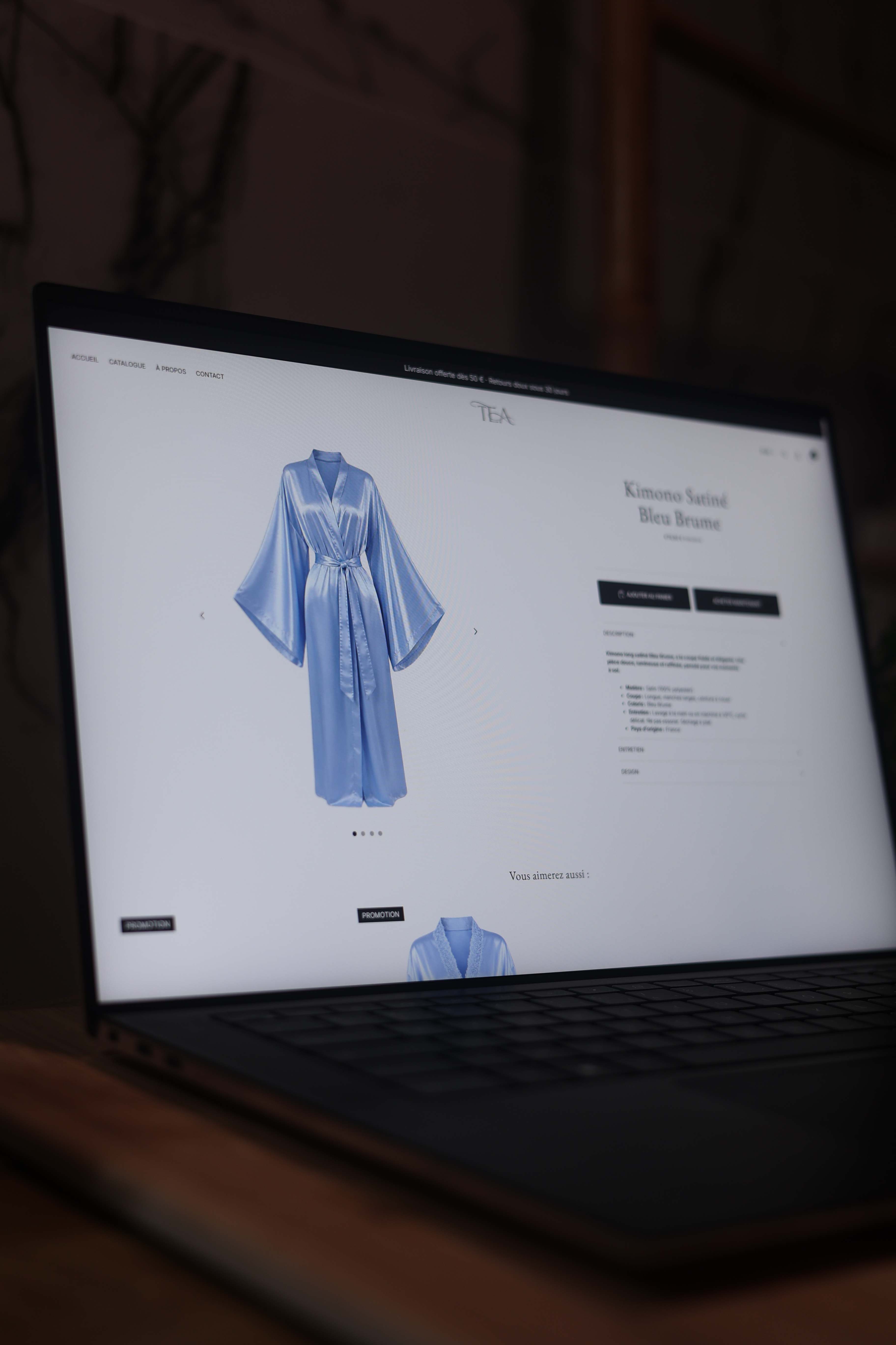 Boutique TEA, fiche produit d'un kimono satiné