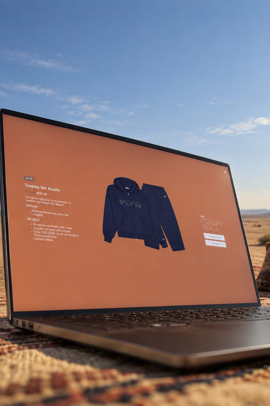 Boutique Qaamar, fiche produit d'un ensemble