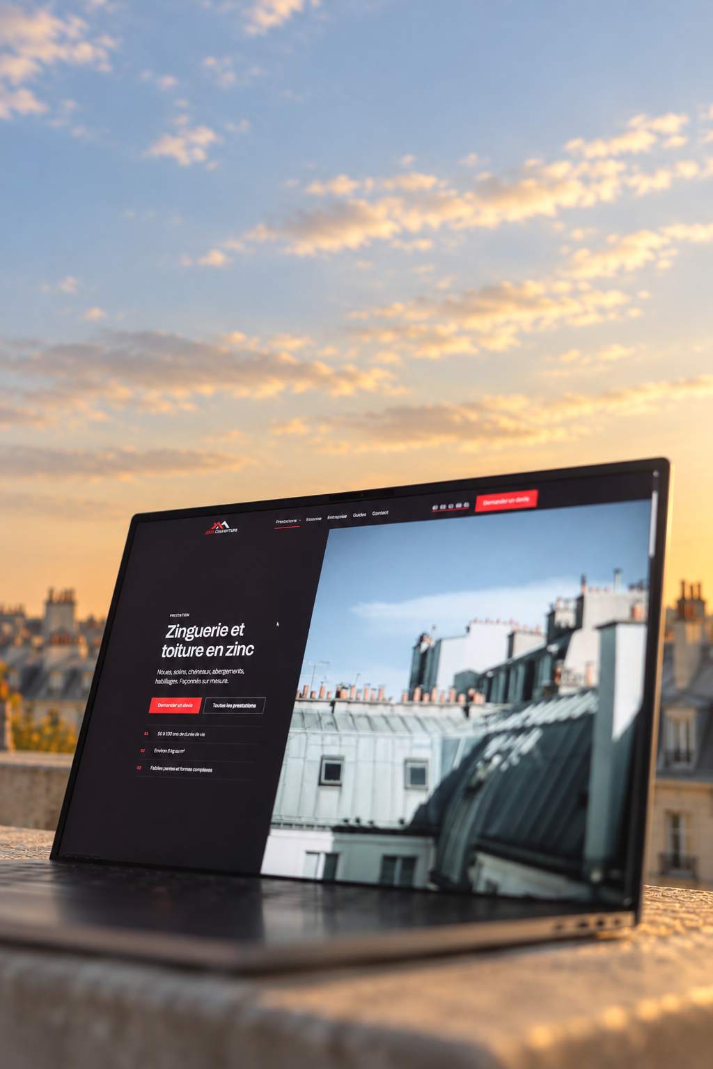 Site de Jaca Couverture, page consacrée à la zinguerie et à la toiture en zinc